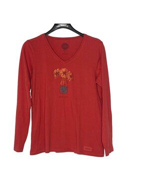 Life Is Good Classic Crusher Tee Half Full Sunflowers Long Sleeve Top MED Cotton